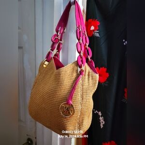 MK woven straw purse
